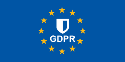 gdpr letters below a shield, within the European Union flag